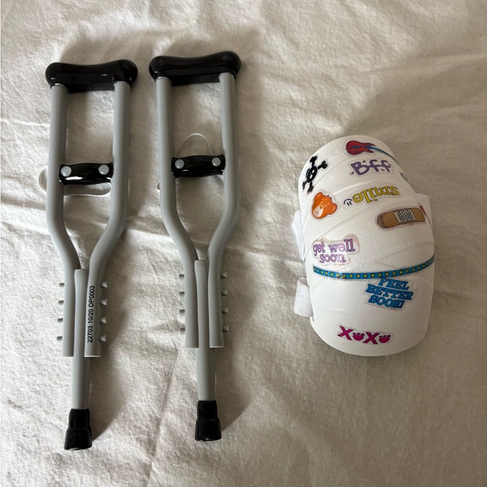 Build-a-Bear Gray Crutches with Decorated White Cast